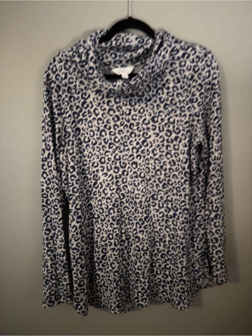 Market & Spruce Navy and Cream Leopard Print Cowl Neck Sweater